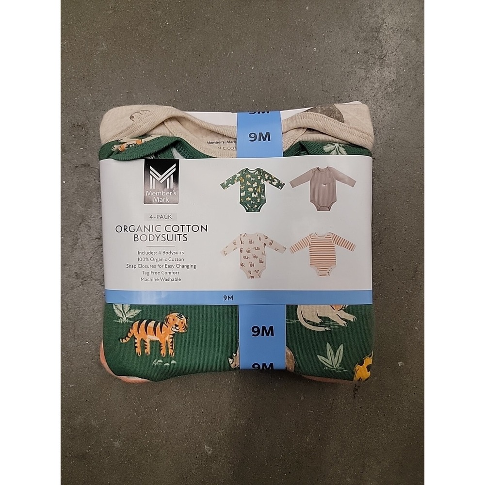 Member's Mark Baby Boys Organic Cotton Bodysuits 4 Pack 9m